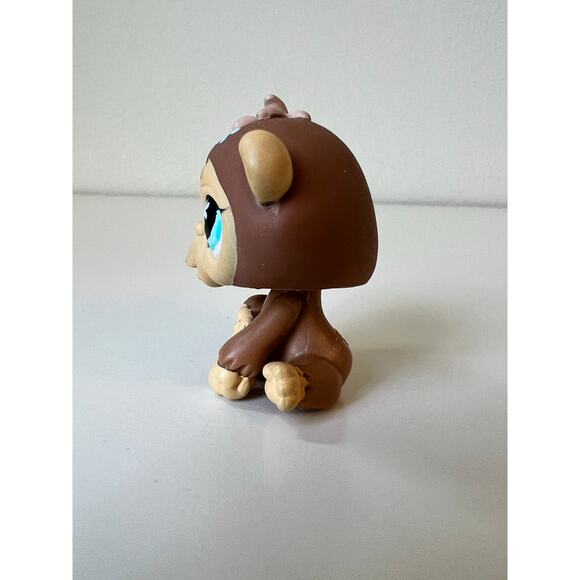 Littlest Pet Shop LPS Chimpanzee Chimp #486 Brown Aqua Blue Eyes Flowers 2006 - Picture 6 of 6